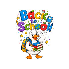 Obraz premium Cute Goose Back to School Character with Books and Education Supplies