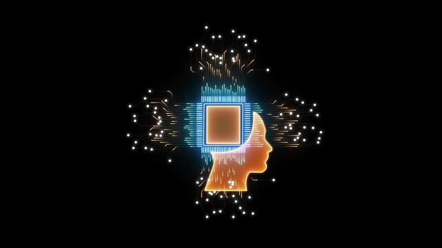 Neon Neural Brain Symbol for AI. Futuristic Neon AI Brain with Circuit Details. Glowing Neon Brain Icon for Smart Technology