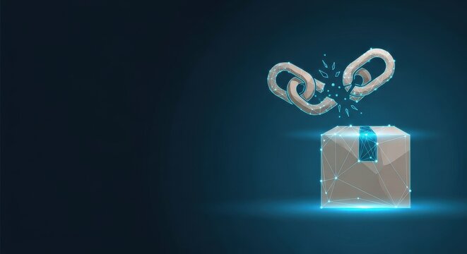 Broken Digital Chain Emerging From A Futuristic Box Concept