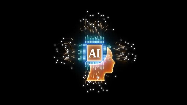Neon Neural Brain Symbol for AI. Futuristic Neon AI Brain with Circuit Details. Glowing Neon Brain Icon for Smart Technology