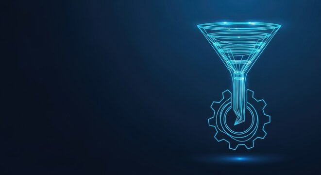 Abstract digital funnel and gear for data processing and technology concepts
