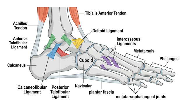 Anatomical Illustration of the Human Foot Bones and Ligaments