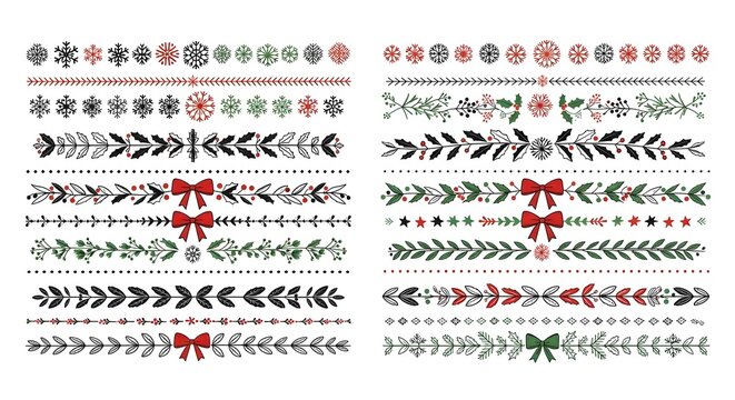 Festive christmas borders decorations seamless patterns for holiday designs and winter celebrations