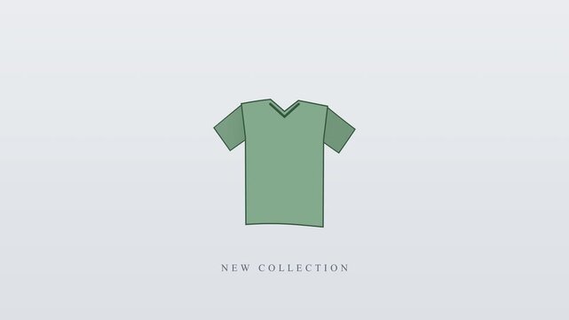 Green t-shirt icon cartoon style clothing apparel element, simple outline design