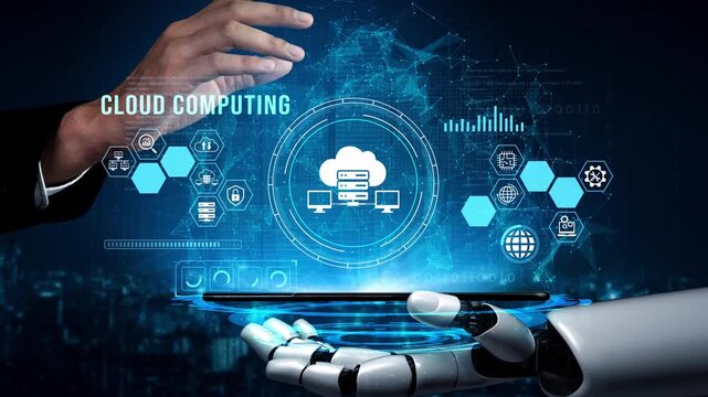 Futuristic Visualization of Cloud Computing with Robotic Hand and Digital Interface Symbolizing Technology and Innovation in Data Management. Entropy.
