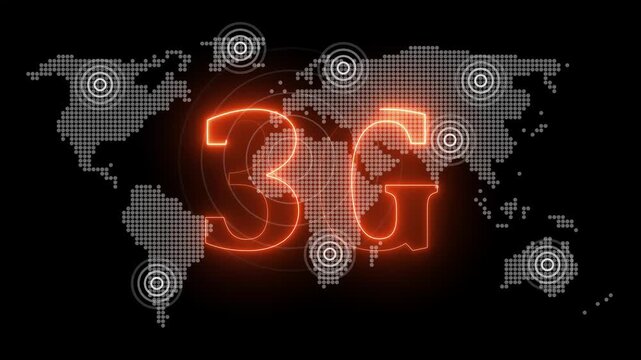 3G Network Technology Glow Animation on Digital World Map &ndash; Futuristic Data Transfer Concept. Global Connectivity Lines on Digital World Map &ndash; Data Transfer and Networking Visualization. 4K video