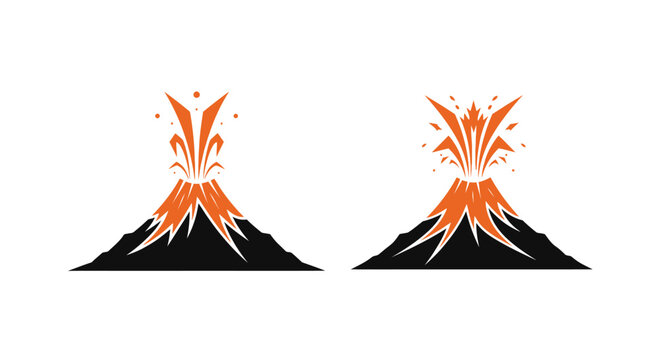 Illustrated Volcano Eruption with Lava and Ash.