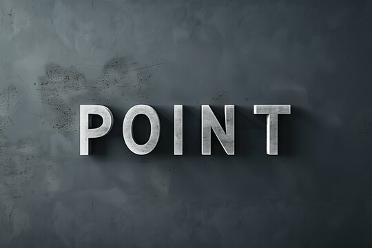 コンクリート風テクスチャの壁に刻まれたPOINTの立体的なアルファベット文字