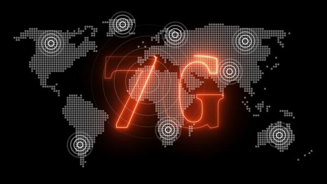 7G Network Technology Glow Animation on Digital World Map &ndash; Futuristic Data Transfer Concept. Global Connectivity Lines on Digital World Map &ndash; Data Transfer and Networking Visualization. 4K video