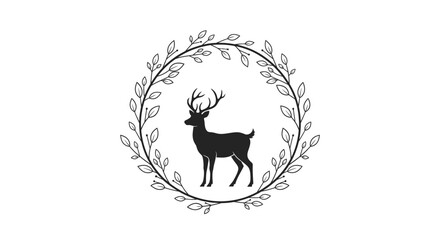 Minimalist Deer Silhouette Inside Floral Wreath Illustration © kiki__