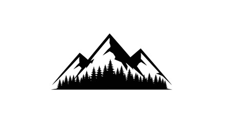 Minimalist Mountain Range and Pine Forest Silhouette Icon © kiki__