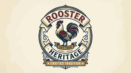 Vintage rooster heritage emblem with crafted tradition banners © putry