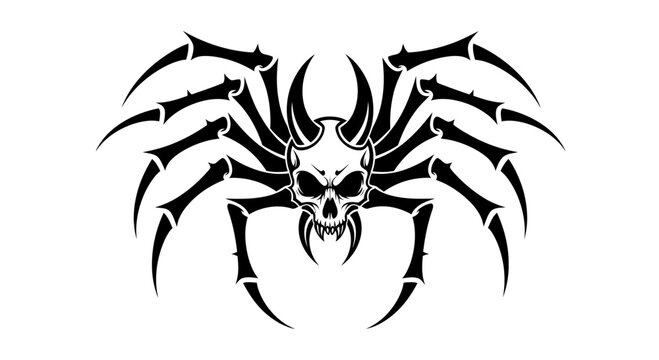 Tribal Spider Skull Illustration Black and White Vector Graphic
