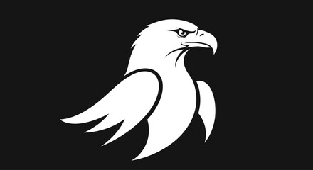 Fototapeta premium Minimalist White Eagle Head Logo Icon on Black Background
