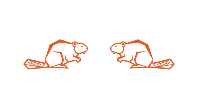Two cartoon beavers with flat tails and sharp teeth.