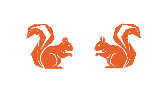 Two orange squirrel silhouettes facing each other.