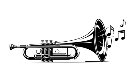 Obraz premium Black and White Musical Trumpet Illustration with Floating Notes