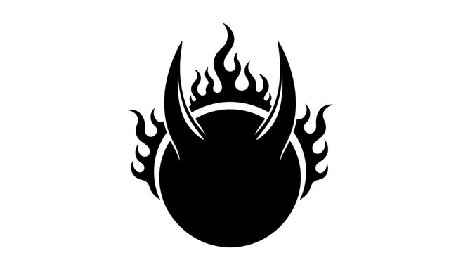 Black Devil Horns Icon with Fire Flames