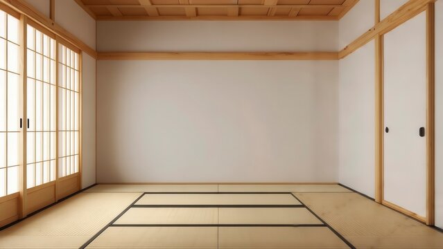 Traditional tatami room with shoji doors and simple wooden interior design