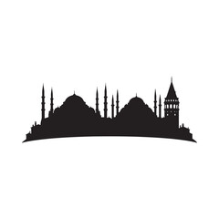 Istanbul Skyline Silhouette Against White Background Architectural Landmark © ABDULLA