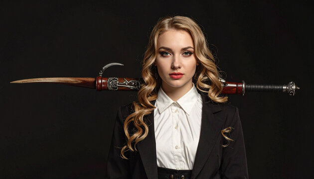 Woman with ornamental weapon portrait