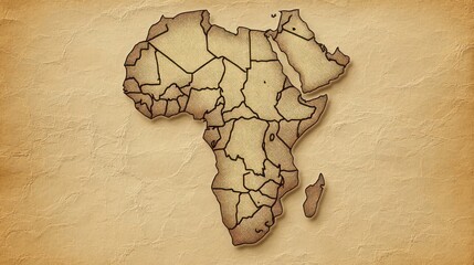aged parchment map of africa with dark country borders and textured sepia tones, shadowed edges suggesting vintage exploration and nostalgic discovery © btiger