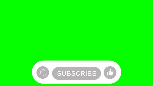 Animated Subscribe Button Overlay with Notification Bell and Like Icon on Green Screen Background for YouTube Video Content Creation and Channel Engagement Enhancement. 4k video