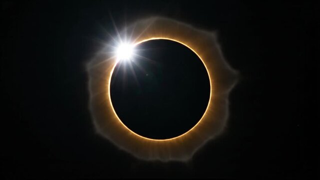 Total Solar Eclipse With Diamond Ring Effect In Outer Space