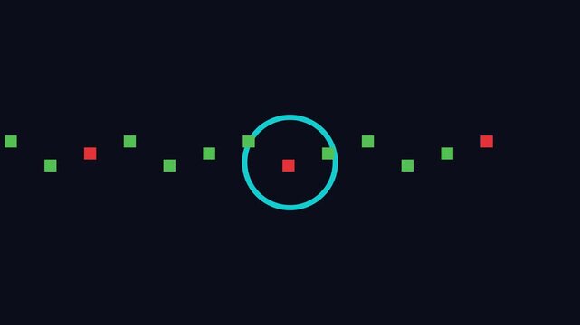 Abstract data flow animation with moving squares and circular focus target for digital technology and ui interface 4k