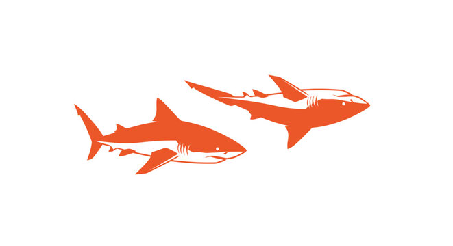 Two orange shark silhouettes facing opposite directions.