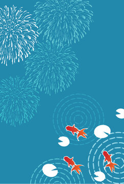 Summer Japanese Festival Theme Featuring Fireworks and Goldfish