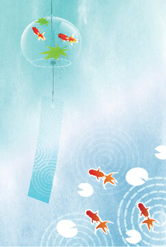 Japanese summer wind chime with goldfish illustration