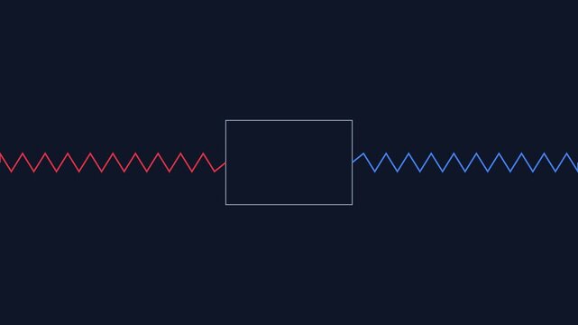 Digital signal processing animation: red zigzag wave converting to green sine wave 4k signal conversion
