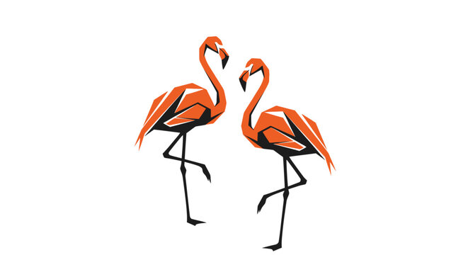Two pink flamingos standing gracefully together.