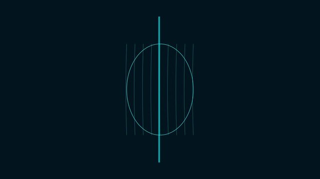 Minimalist abstract geometric motion with pulsing oval and vertical lines on dark animation 4k background