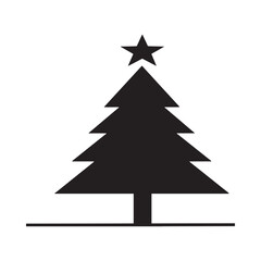 Fototapeta premium Fir Tree Silhouette With Star Black On White Background