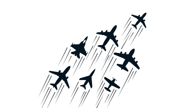 Military jets fly in formation through clear sky with contrails