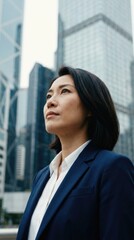 Naklejka premium Professional Woman Standing in Modern Financial District