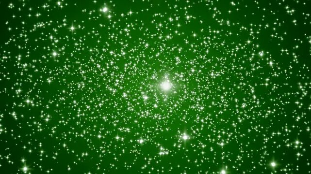 Green christmas background, with glowing sparkling, stars, festive holiday, motion magical particle, effect for celebration, and party themes, png. ai generated