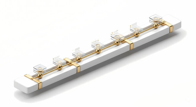 Asynchronous Editing Timeline, 3D Isometric Linear Project Team Tracking Axis with Floating Gold Nodes.
