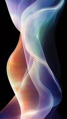 Naklejka premium Ethereal translucent ribbons of colored light flowing and intertwining against a deep black background, serene and graceful