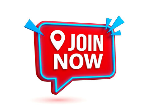 Join now red speech bubble with location pin