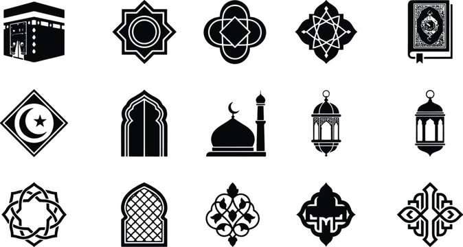 Collection of traditional islamic culture and religious icons and decorative patterns with religion ornament tradition architecture geometry decorative collection spiritual