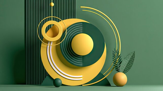Abstract green circular composition with geometric rings.