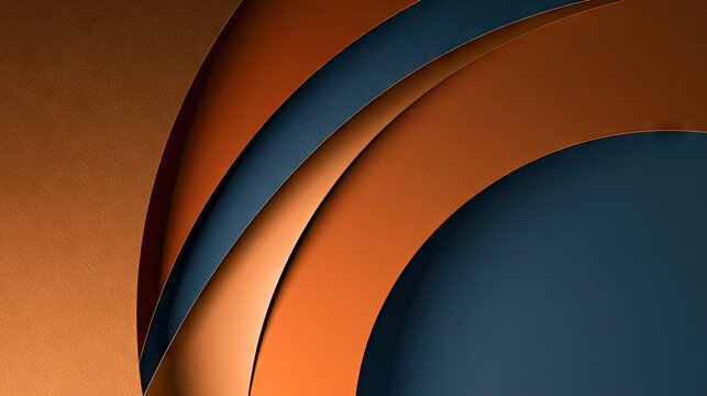 Abstract layered curved surfaces in orange and blue tones.