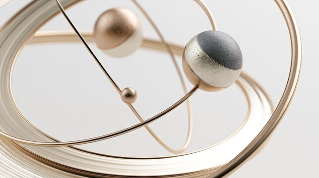 Abstract metallic rings and orbital spheres.