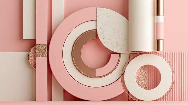 Abstract pink 3D composition with concentric circles and columns