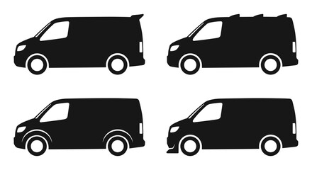 Fototapeta premium Black cargo van silhouette set showing different exterior variations