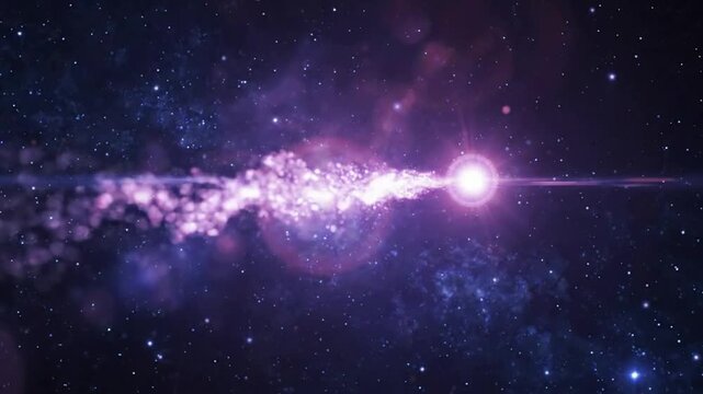 Cosmic energy beam abstract background, with glowing purple, nebula particles and, lens flare effect, png. ai generated