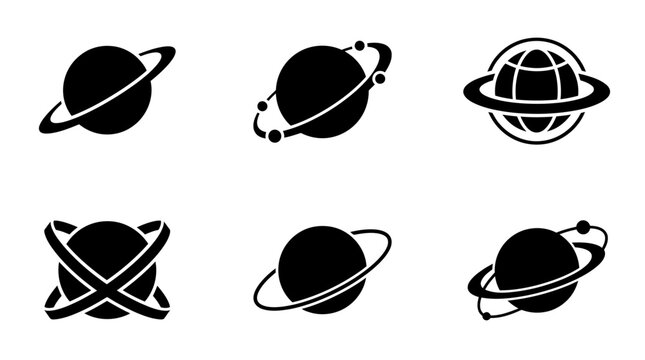 Black planet icons with rings.